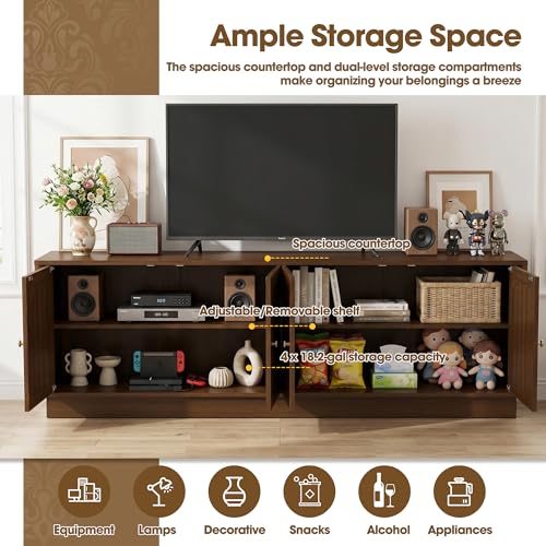 Fluted TV Stand for 75 Inch TVs, Modern Entertainment Center, Walnut, view 6
