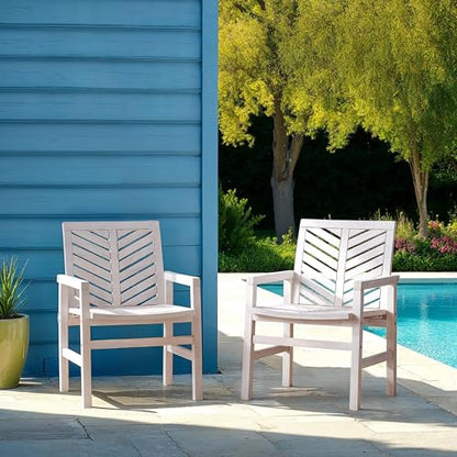 AZWC2VINWW Avalon Chevron Solid Acacia Wood Outdoor Chair, White Wash