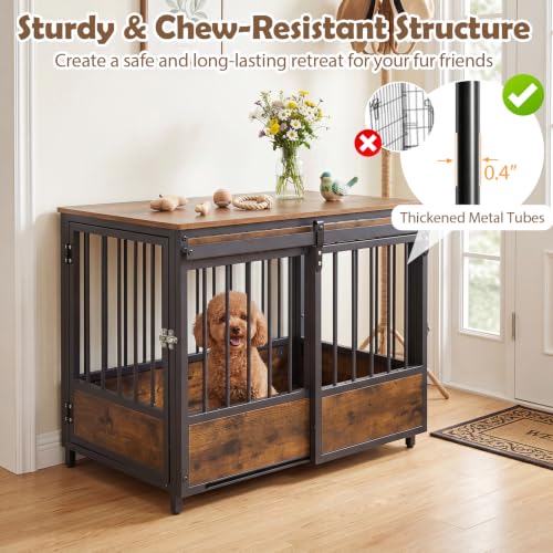 Dog Crate Furniture with 2 Doors, 32.5" Wooden Kennel with Mat, view 5