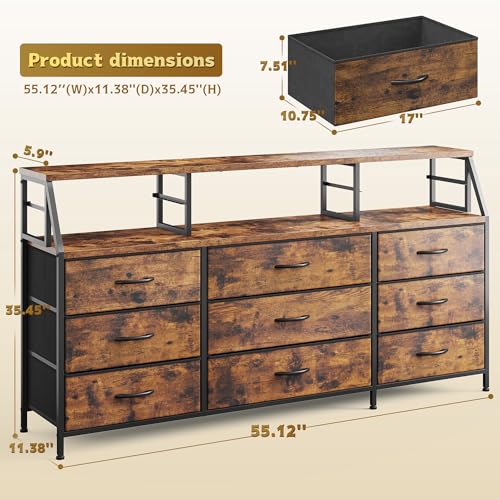 Dresser for Bedroom with 9 Fabric Drawers & 55.12" W Display Shelf, view 3