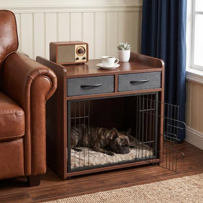 24.4inch Dog Crate Furniture for Small Dogs with 2 Drawers, view 2