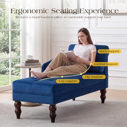 Tufted Upholstered Rolled Arm Chaise Lounges Indoor Chair, view 5