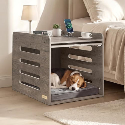 Modern Dog Crate Furniture, Charging Station, Flip-Up Hidden Door, view 2