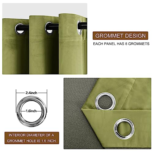 Moss Green Velvet Curtains 96 inches with Tiebacks - Elegant Sunlight Blocking Curtains for Living Room Thermal Insulated Noise Reducing Window Shade Panels for Living Room, W52 x L96, 2 Panels