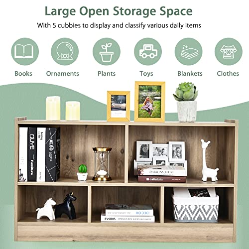5 Cube Bookcase, 2 Tier Wooden Storage Open Bookshelf, Multipurpose Display Storage Cabinet for Living Room, Bedroom, Hallway, Kid's Playroom, Reading Nook (Natural)