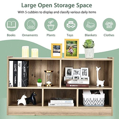 5 Cube Bookcase, 2 Tier Wooden Storage Open Bookshelf, Multipurpose Display Storage Cabinet for Living Room, Bedroom, Hallway, Kid's Playroom, Reading Nook (Natural)