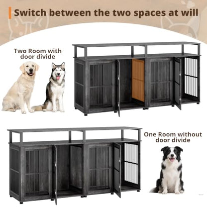 87" Double Dog Crate Furniture with Removable Divider, Grey, view 5