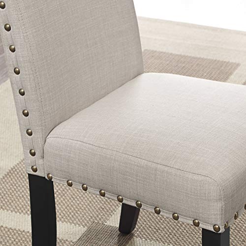 Roundhill Furniture Biony Tan Fabric Dining Chairs with Nailhead Trim, Set of 2, Brown, Tan Biony Fabric Dining Bench with Nailhead Trim, Tan