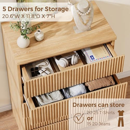 Fluted 5 Drawer Dresser for Bedroom, 43" Tall Dresser for Bedroom, view 6