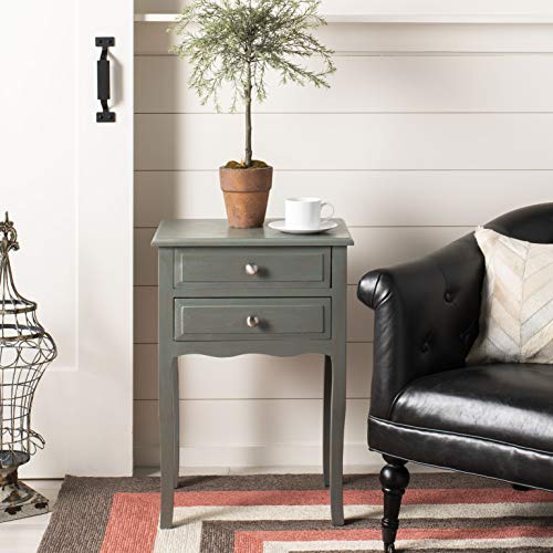 SAFAVIEH Furniture - Lori 2-Drawer End Table - Ash Grey - Solid Wood - Farmhouse Classic Design - Ideal for Living Room, Entryway, Home Office, 18.1" W x 13" D x 26.8" H - Fully Assembled (AMH6576B)