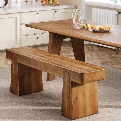 Solid Wood Dining Bench, 47" Farmhouse Dining Table Bench with Thickened Legs, Heavy Duty Wooden Bench Indoor for Enyryway, Living Dining Room, Hallway, Kitchen, Bedroom, Dark Brown