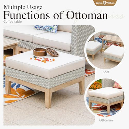 Patio Furniture Set, 5-Piece Wicker Patio Conversation Set, Rattan Outdoor Sectional Sofas with Ottomans & Wooden Coffee Table, Beige