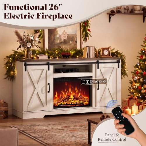 59" Fireplace TV Stand for TVs up to 65" with Sliding Barn Doors, view 6