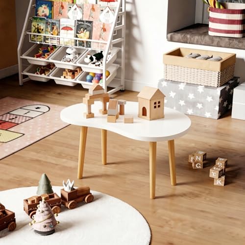 Mango Coffee Table Low Table with 4 Solid Wood Sturdy Legs,Floor Table Desk for Sitting on The Floor,19.7"D x 31.5"W x 16"H Inches,Living Room/Toy room Furniture,Rental house Furniture(White)