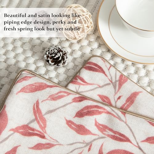Home Decorative Throw Pillow Covers, 20 x 20 Inch Farmhouse Pink Leaves Pattern Throw Pillowcases with Piping Edge, Square Cushion Covers for Living Room, 1 Piece