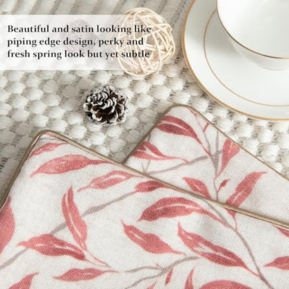 Home Decorative Throw Pillow Covers, 20 x 20 Inch Farmhouse Pink Leaves Pattern Throw Pillowcases with Piping Edge, Square Cushion Covers for Living Room, 1 Piece