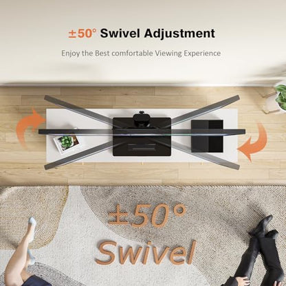 Universal Swivel TV Stand/Base Table Top TV Stand for 13 to 39 inch TVs with 100 Degree Swivel, 4 Level Height Adjustable, Heavy Duty Tempered Glass Base, Holds up to 88lbs, HT07B-002
