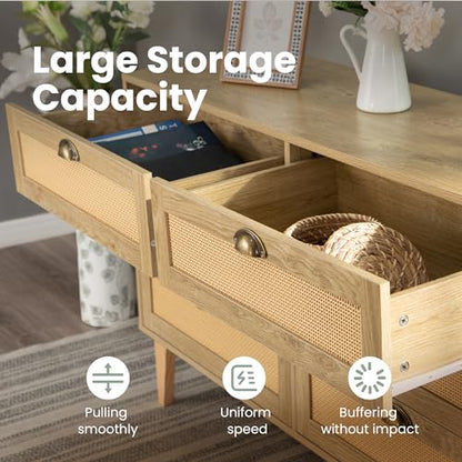 47.2-Inch Rattan Sideboard Buffet Cabinet, 6 Drawers, Natural, view 6