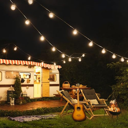 100FT Super Bright Solar String Lights Outdoor Waterproof with Remote Control 30+2 Shatterproof LED ST38 Bulbs for Porch Garden Market Bistro Patio Backyard Fence