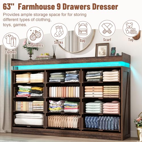 71" Wide 46" Tall Large Farmhouse 12 Drawers Dresser for Bedroom with LED Light, view 6