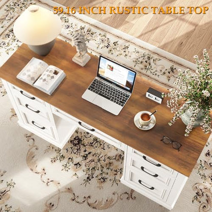 Farmhouse 59'' Executive Desk with File Drawers, Antique White, view 5