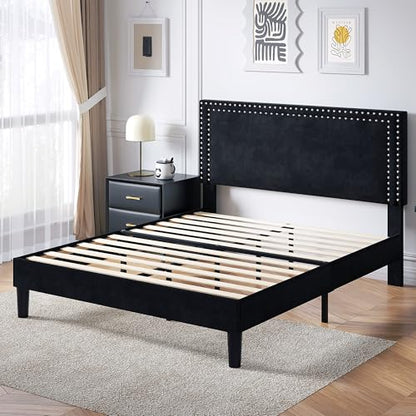 Modern Black Platform Bed with Adjustable Headboard, view 9