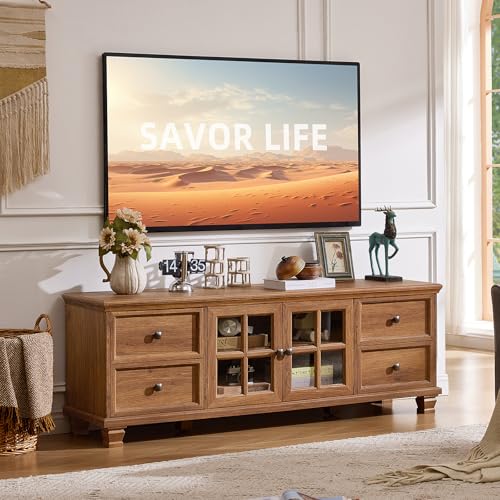 Farmhouse TV Stands for Living Room, Brown, view 2
