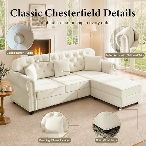 41.3" Velvet Chesterfield Sofa with Ottoman, view 7
