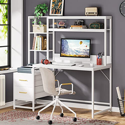 Tribesigns 55 Inch Computer Desk with 2 Drawers and Storage Shelves, view 6