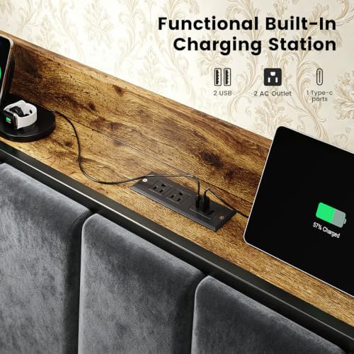 Full Size Bed Frame with Smart LED Lights and Charging Station, view 6