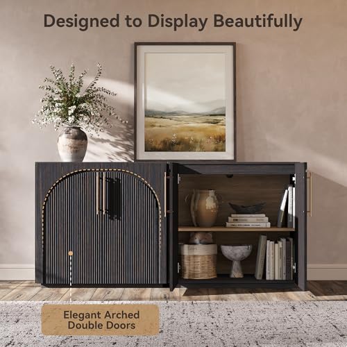Sideboard Buffet Cabinet with Storage,Credenza with Fluted Doors, view 6
