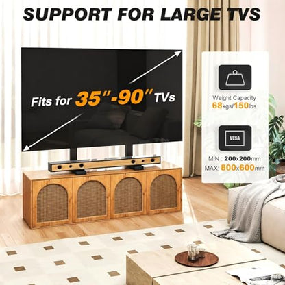 Universal TV Stand for 35-90 Inch, Table Top TV Stand for Curved Flat TVs, TV Mount Stand with Height Adjustment, Support Up to 150lbs, Black