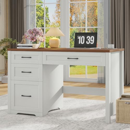Farmhouse 47" Executive Desk with File Drawer, Wood Computer Desk with 3 Storage Drawers, Workstation for Home Office, Study, Writing