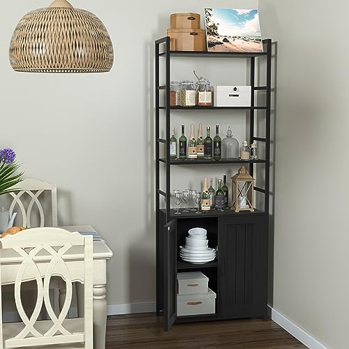 Lazyvan Black Bookshelf with Doors,70" Tall Bookcase with Storage Cabinet,6 Tier Book Shelf for Living Room/Bedroom/Office/Kitchen,70"(H)*26"(L)*11.8"(W)