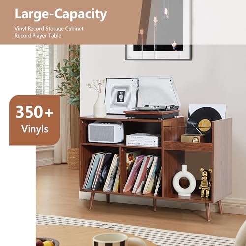 Large Record Player Stand for Living Room, Walnut, view 4