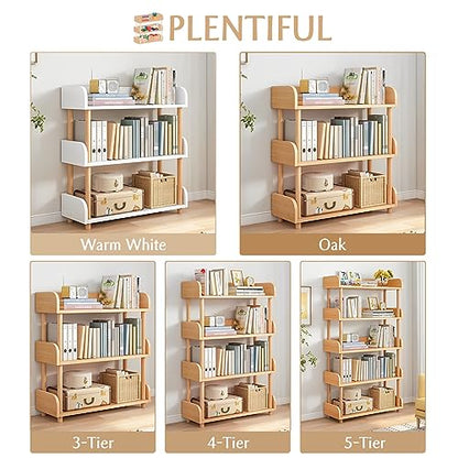 3-Tier Wooden Open Bookcase - Modern Display Bookshelf with Top Edge and Solid Wood Frame for Home and Office, Storage Cabinet, Oak