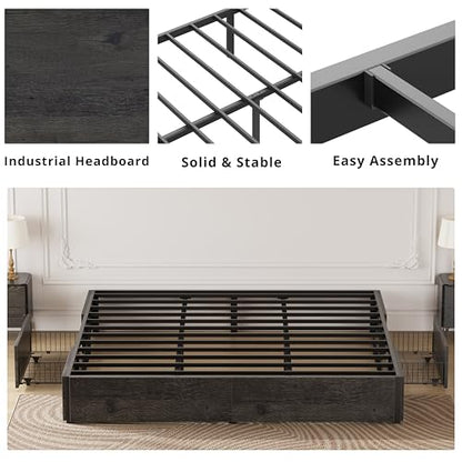 King Bed Frame with 4 Storage Drawers, Charcoal Grey, view 7