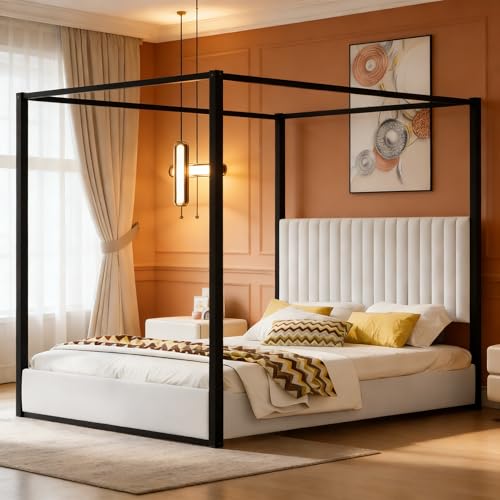 LUMISOL Queen Size Upholstered Canopy Bed, view 4