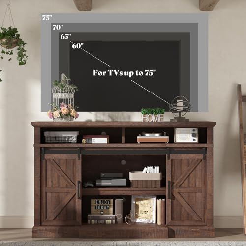 66" W Farmhouse TV Stand, Entertainment Center with Storage, Brown, view 6