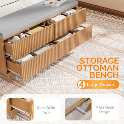 Fluted Twin Bed Frame with Storage Bench and Wingback Headboard, view 5