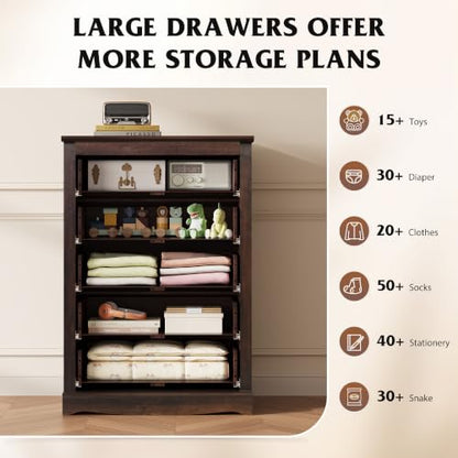 5 Drawer Dresser, 45" Tall Dresser for Bedroom with Exclusive Anti-Tip Structure, view 7