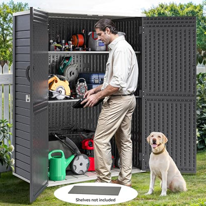 59 cuft Vertical Outdoor Storage Shed w/o Shelf, 5.6 x 2.3 ft Lockable Resin Waterproof Tall Storage Cabinet, Suitable for Patio Furniture, Pool Accessories, and Garden Tools, Dark Gray