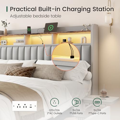 King Bed Frame with 4 Storage Drawers and Built-in Adjustable Desk, view 7