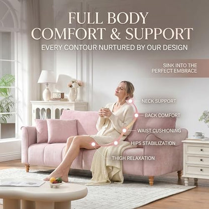 87" Mid Century Modern 3-Seater Sofa for Living Room, Extra Wide Deep Seat Couch, Tufted Upholstered Furniture with Sturdy Wood Frame, Easy Assembly, Pink