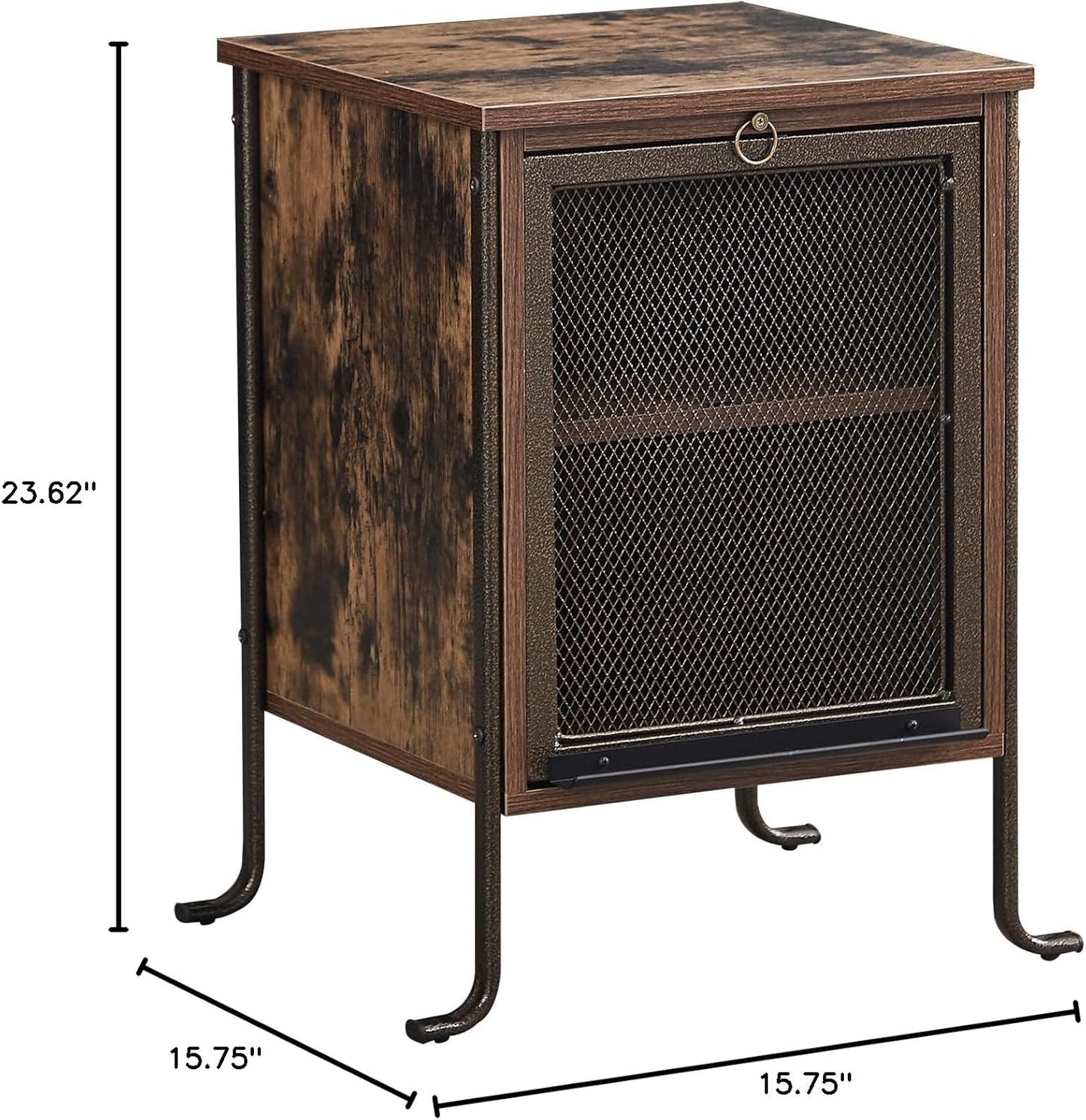 Side/End Table with Pull-Out Tray and 2 Tier Storage Shelf for Small Spaces/Chairside/Bedside Bedroom, Nightstand Steel Frame, Rustic Brown