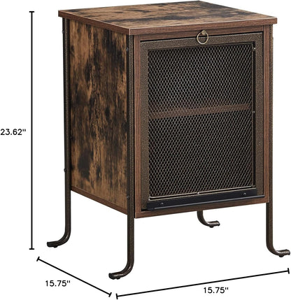 Side/End Table with Pull-Out Tray and 2 Tier Storage Shelf for Small Spaces/Chairside/Bedside Bedroom, Nightstand Steel Frame, Rustic Brown