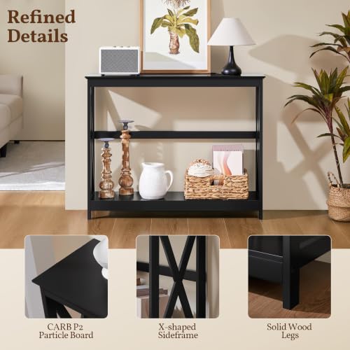 Narrow Black Entryway Console Table, 2-Tier X-Frame Storage Shelf, view 5