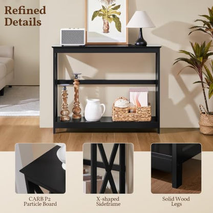 Narrow Black Entryway Console Table, 2-Tier X-Frame Storage Shelf, view 5