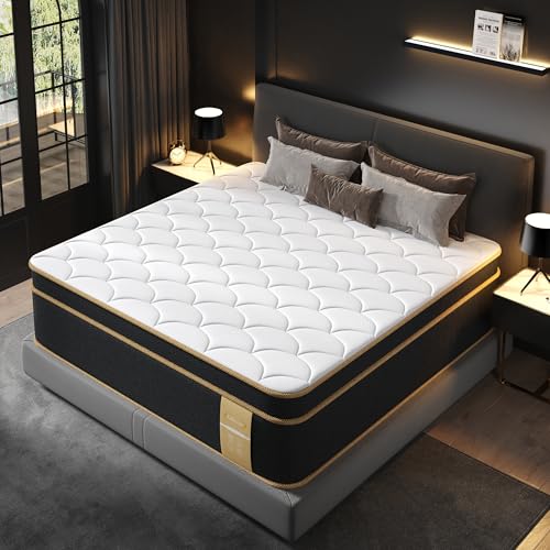 King Size Mattress [New Version], 12 Inch Gel Memory Foam Hybrid Mattress King Bed in a Box, Pressure & Pain Relief, Individual Pocket Spring, Edge Support, Medium Firm, CertiPUR-US
