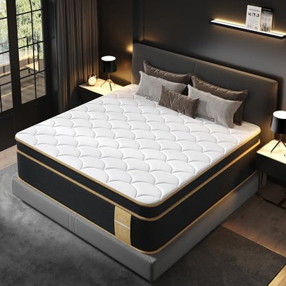 King Size Mattress [New Version], 12 Inch Gel Memory Foam Hybrid Mattress King Bed in a Box, Pressure & Pain Relief, Individual Pocket Spring, Edge Support, Medium Firm, CertiPUR-US